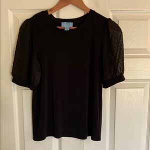 CeCe Black Puff Sleeve Boxy T-Shirt